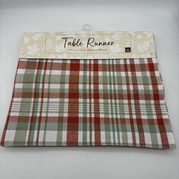 Homewear Fall Autumn Hayat Plaid Cotton Table Runner, Rust Green, 14" x 72" NEW - Picture 2 of 3
